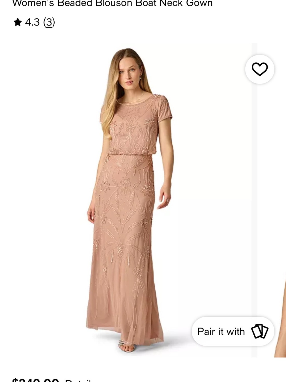 Adrianna Papell Beaded Blouson Gown in Dusty Rose